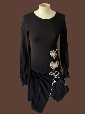 Lipstick Boutique Black Long-Sleeve Heart-Embellished Knit Dress